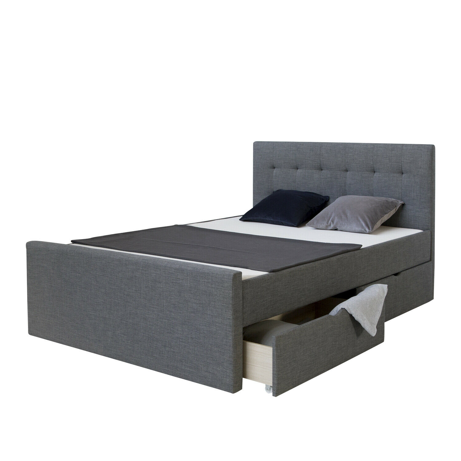 Upholstered Bed 180x200 Grey Double Bed Slatted Frame 2 Drawers Upholstered bed 160x200 cm grey anthracite | with slatted frame | with 2 bed drawers | double fabric bed frame