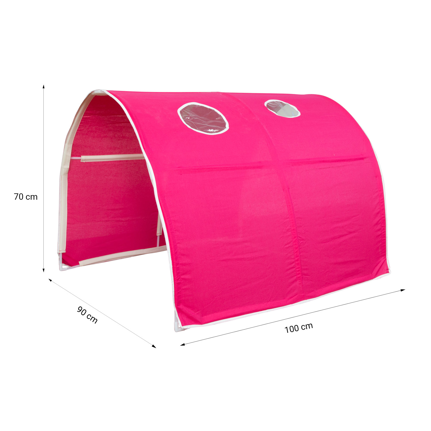 Hochbett mit Matratze 90x200 cm Turm Tunnel Rutsche Stockbett Kinderbett Leiter Holz Kiefer Vorhang pink Lattenrost Spielbett