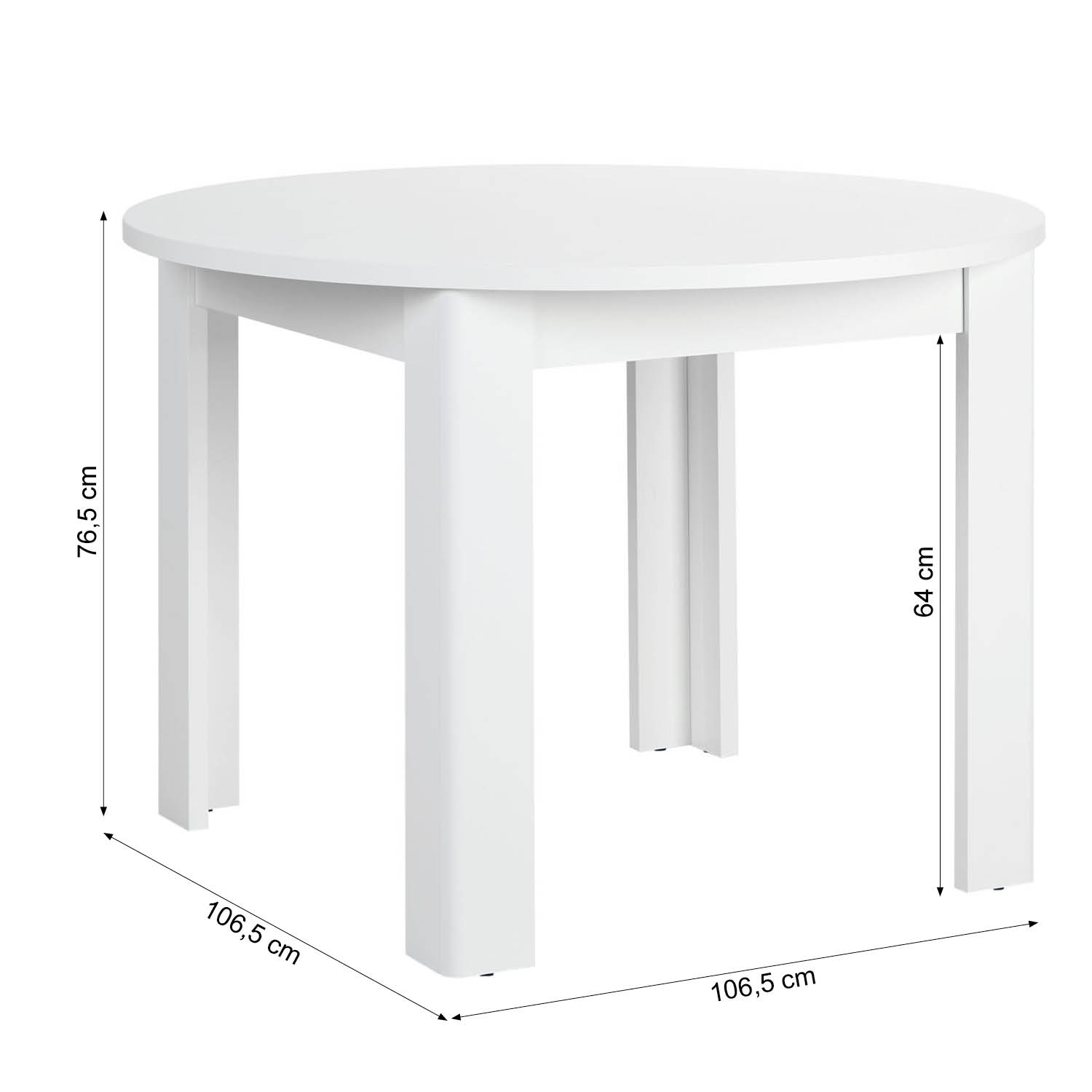 Modern Dining Table Round Kitchen Table Ø 106 cm Wooden Table White 4 Seater