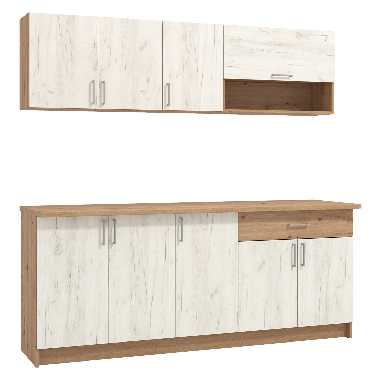 Modern Kitchen Shabby White Wood Oak Kitchen Island Kitchen Cabinets Kitchen Units 200 cm Kitchen Cupboards