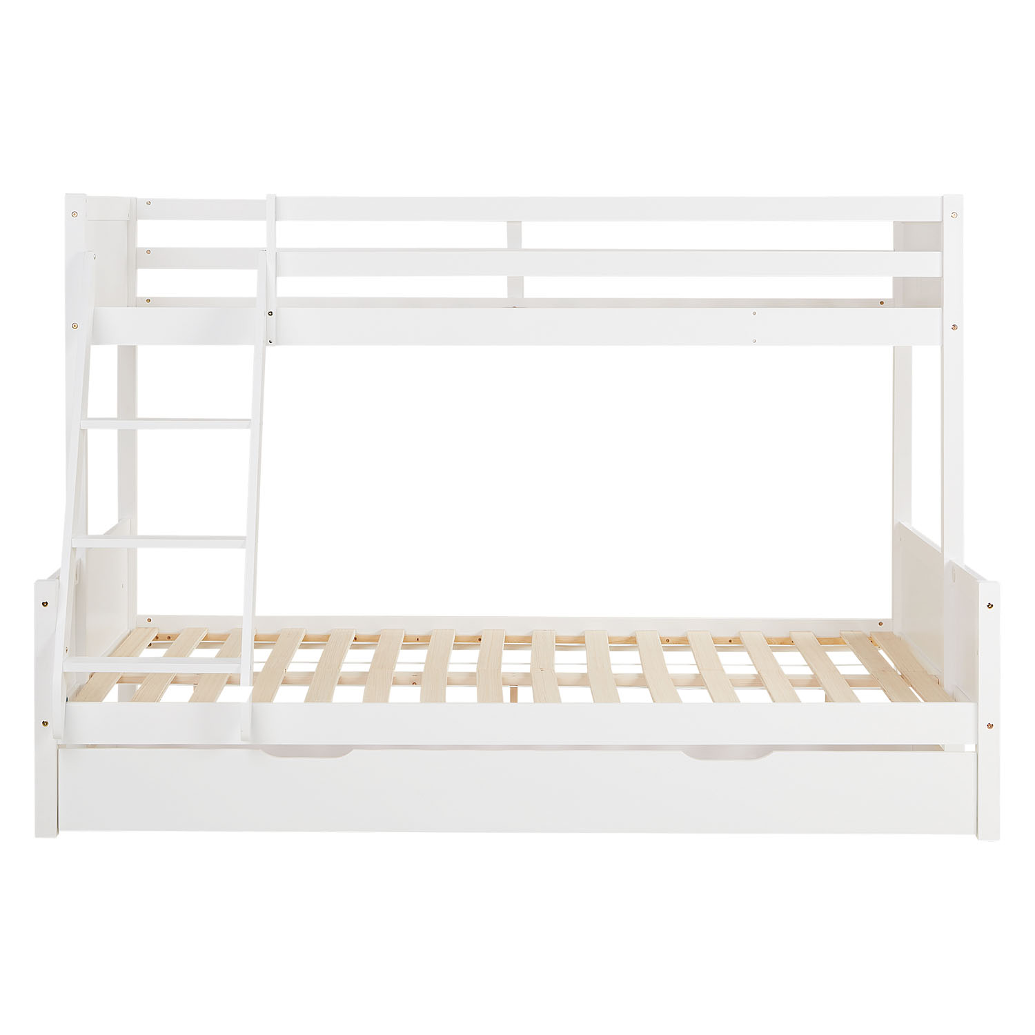 Bunk Bed 2 Sleeping Areas 90x200 cm and 140x200 cm White | with Bed Drawer | with Slatted Frame Bunk Bed with 2 Mattresses Kids Bed 90x200 and 140x200 cm White Wood Cabin Bed High Sleeper Bed Loft Bed Childrens Bed Twin Bed Drawer