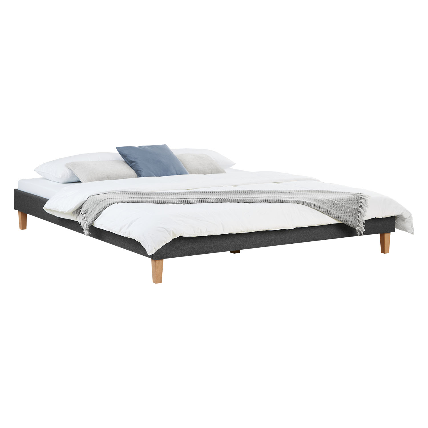 Upholstered bed 180x200 cm grey | futon bed | with slatted frame | double fabric bed frame