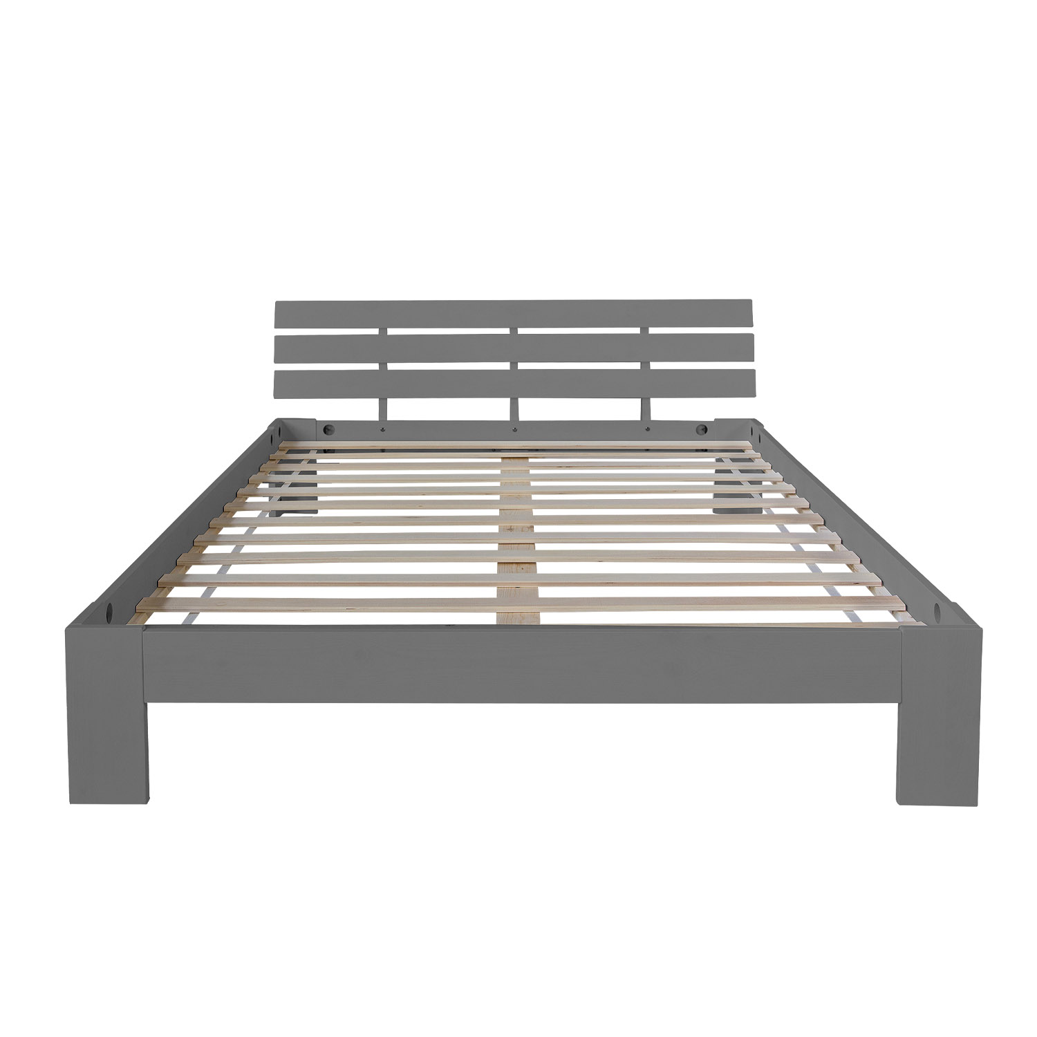 Lit Double en Bois Lit Futon Lit 180x200 Gris Pin Cadre de Lit en Bois Massif