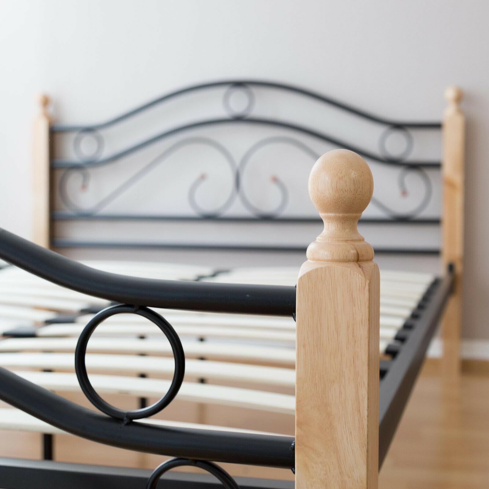 Metal Bed Iron Bed Double 180 x 200 Wood Slatted black natural bed frame 803 Metal Bed Iron Bed Double 180 x 200 Wood Slatted black natural bed frame 803