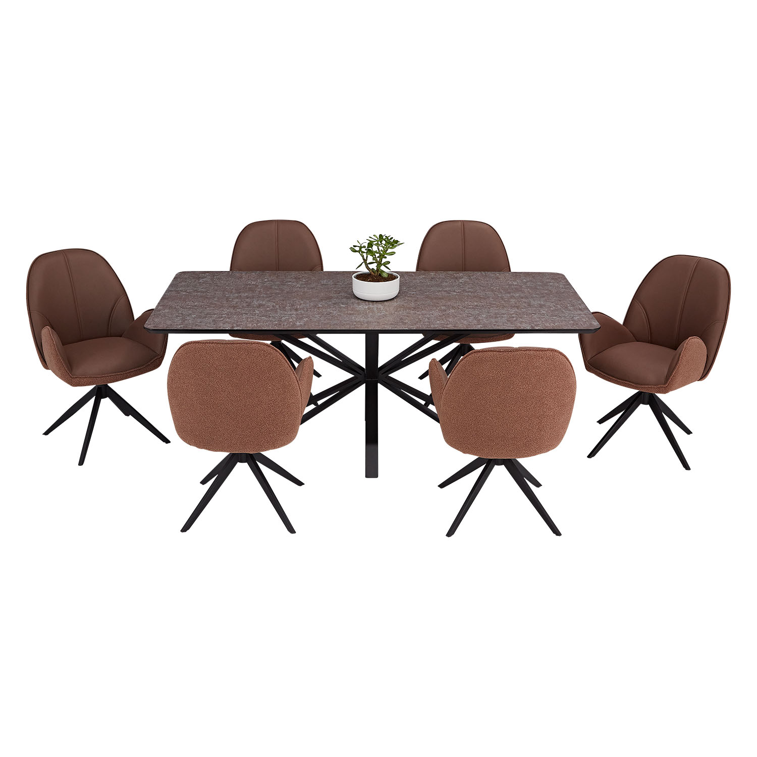 Modern Dining Table 200x100 cm Brown Black with 6 Bouclé Leather Chairs Dining Room Table 8 Seater Industrial Look