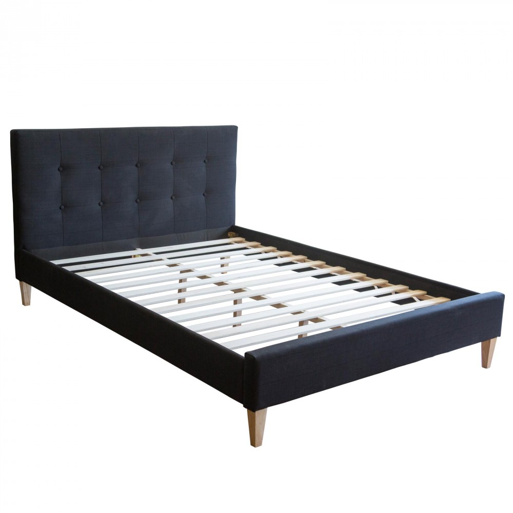 Lit en Tissu Lit king size tapisse Design Sommier inclus 180 x 200 cm noir