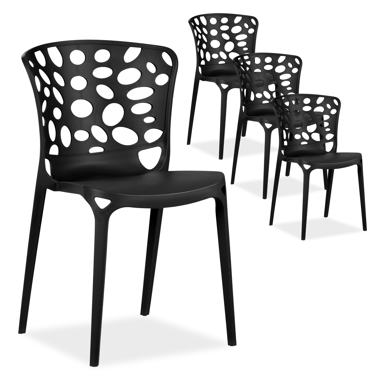 Garden chair Set of 4 Modern Black Camping chairs Outdoor chairs Plastic Stacking chairs Kitchen chairs