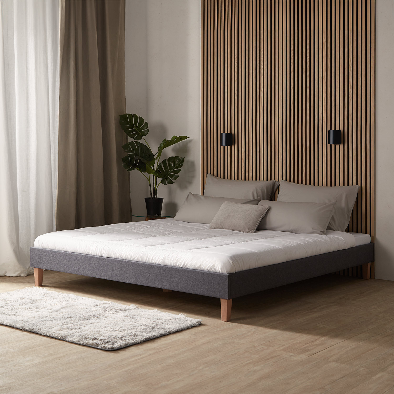 Upholstered Bed Frame Double Bed 180 x 200 cm Grey Futon Bed Platform Bed Fabric
