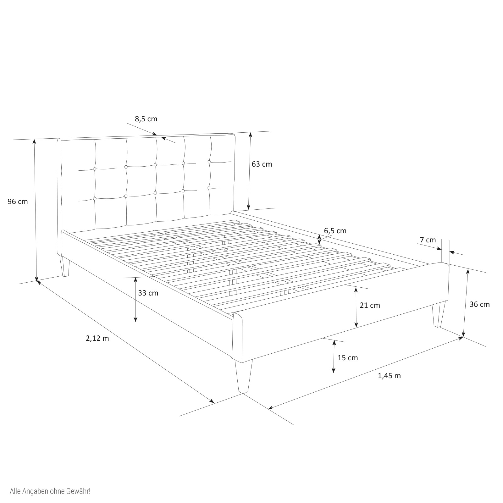 Upholstered Bed Frame Double Bed 140x200 Grey Platform Bed Fabric Headboard