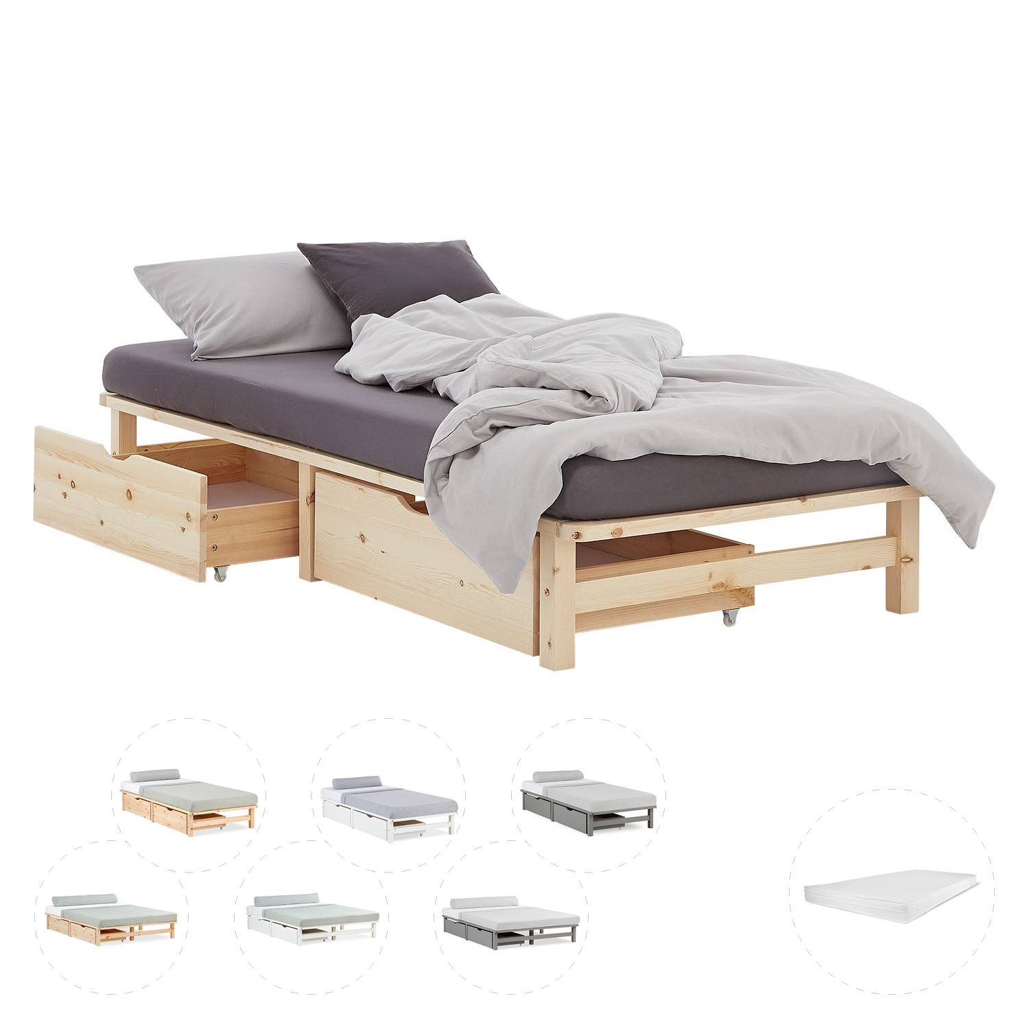 Single bed Double bed 90 100 140 x200 cm with Bed Drawer Set of 2 Wooden bed Bed frame Natural White Grey Pallet bed Mattress