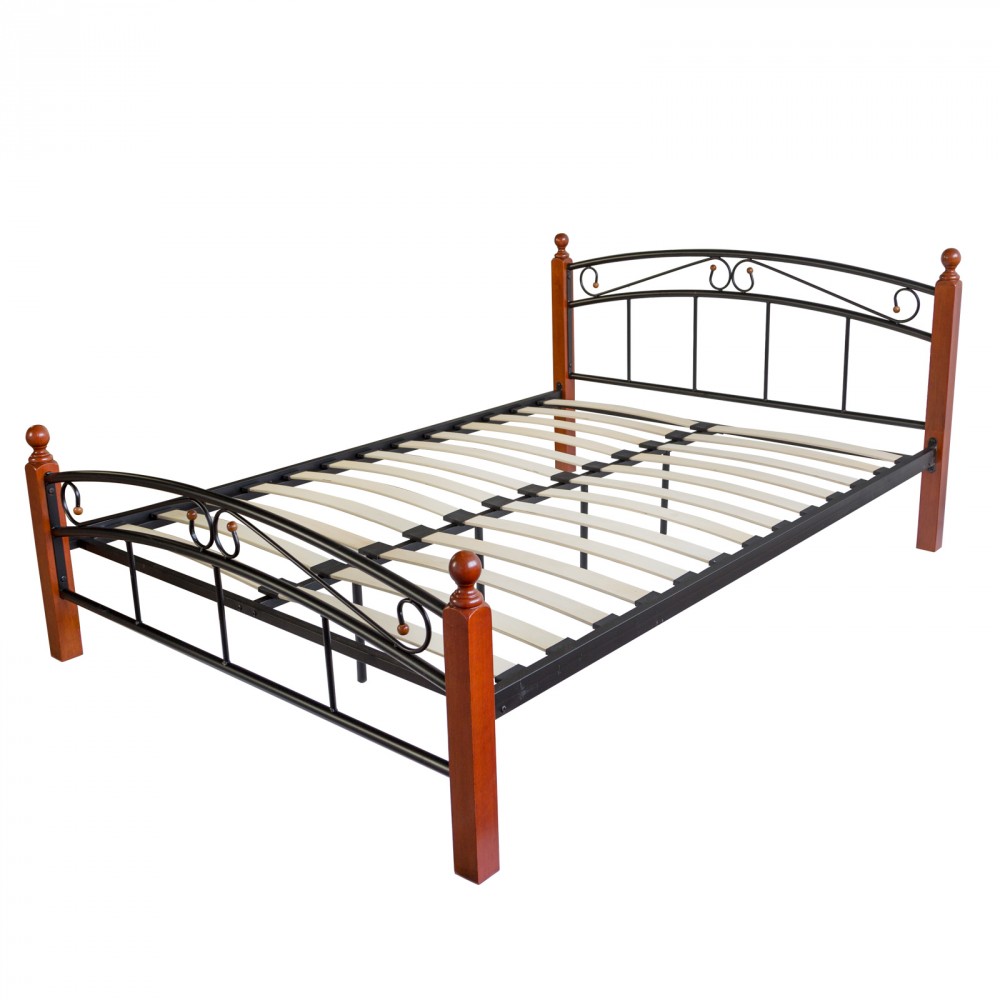 Metal Bed Iron Bed Double 140 x 200 Wood Slatted black brown bed frame 8077 Metal Bed Iron Bed Double 180 x 200 Wood Slatted black brown bed frame