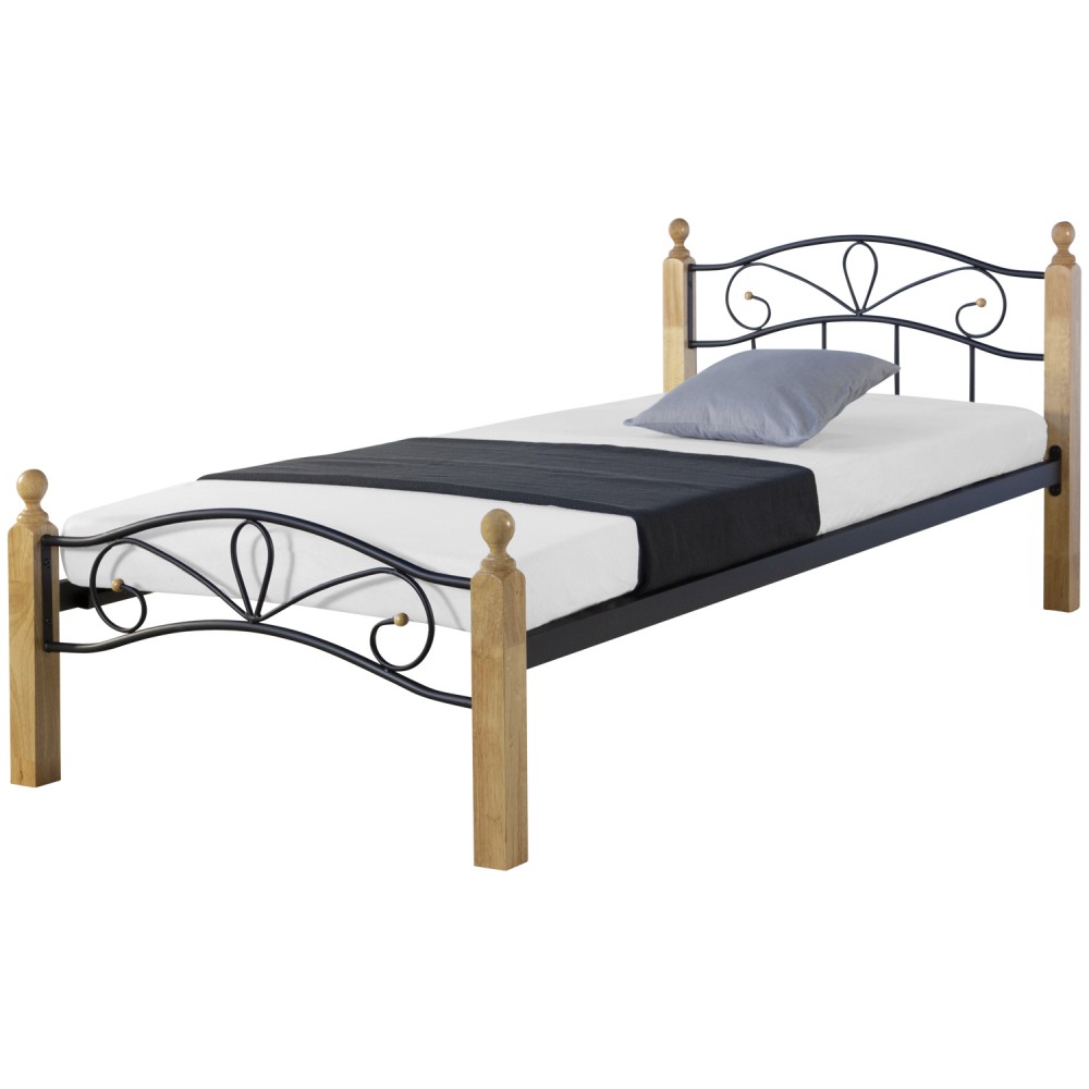 Metal Bed 90x200 Black Daybed Single Bed Youth Bed with Slatted Frame