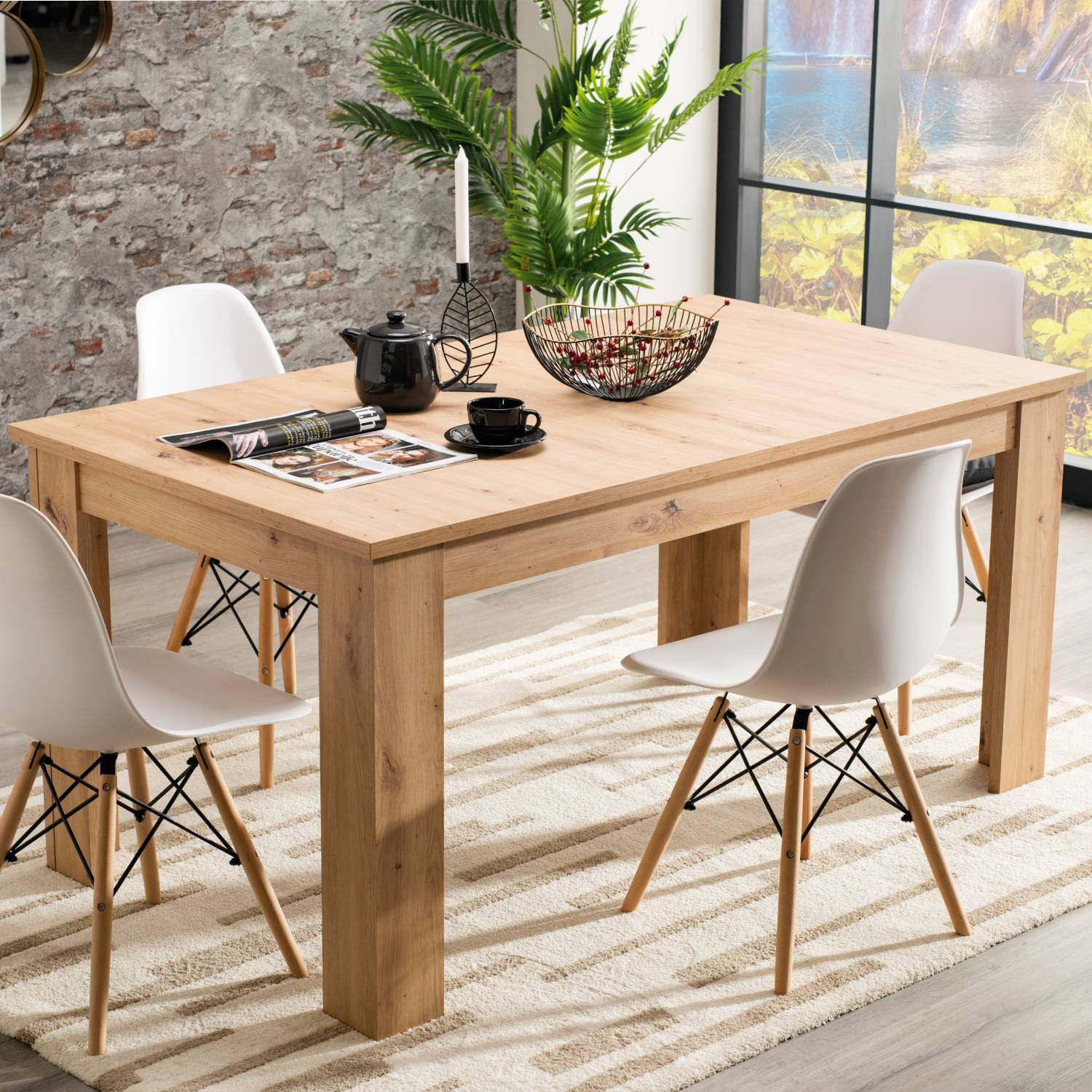 Modern Dining Table Kitchen Table Wooden Table 160x90 cm Oak 8 Seater Extendable