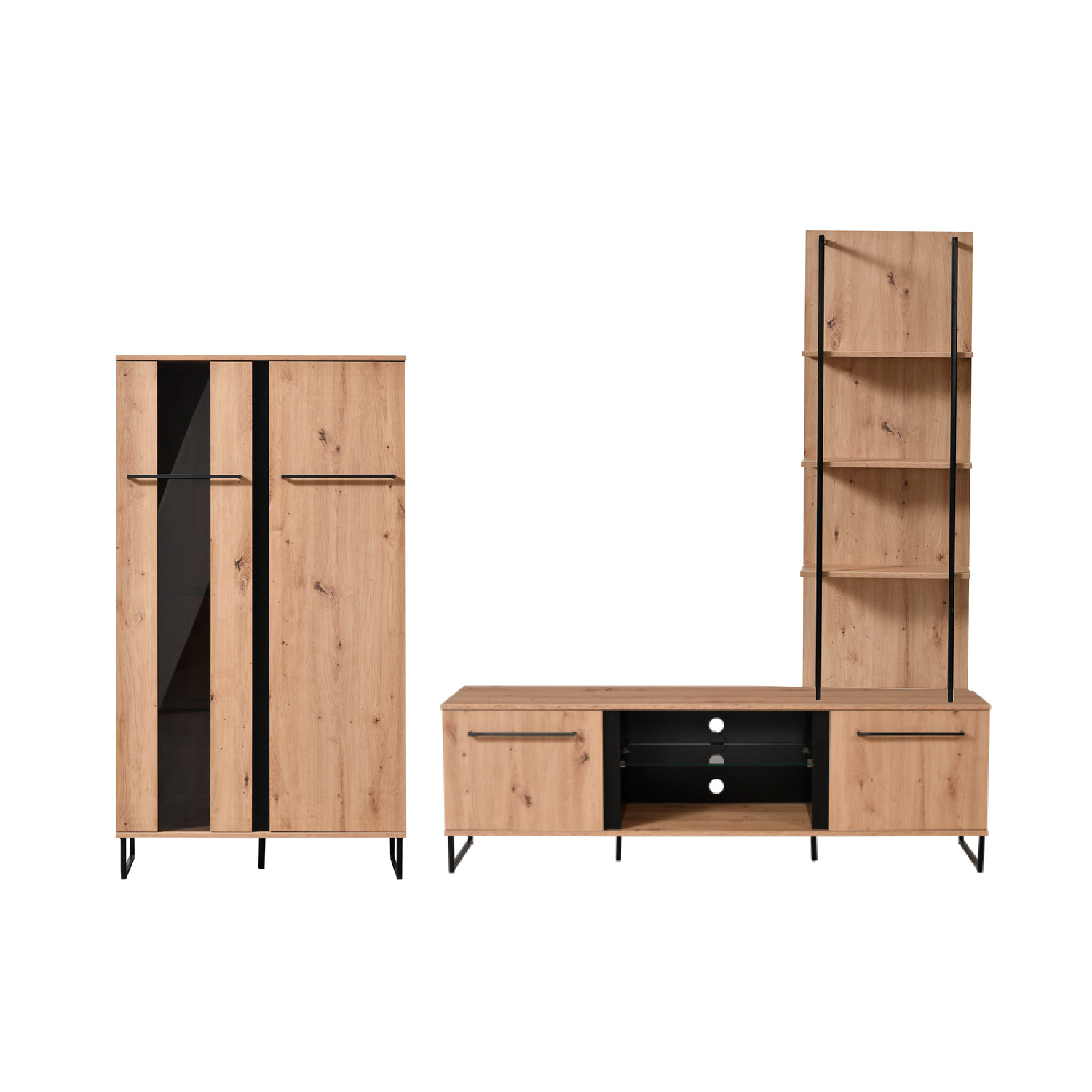 Modern Living Room Unit Cupboard Set Wall Unit 3-Piece TV Set with Storage Entertainment Center Industrial Style