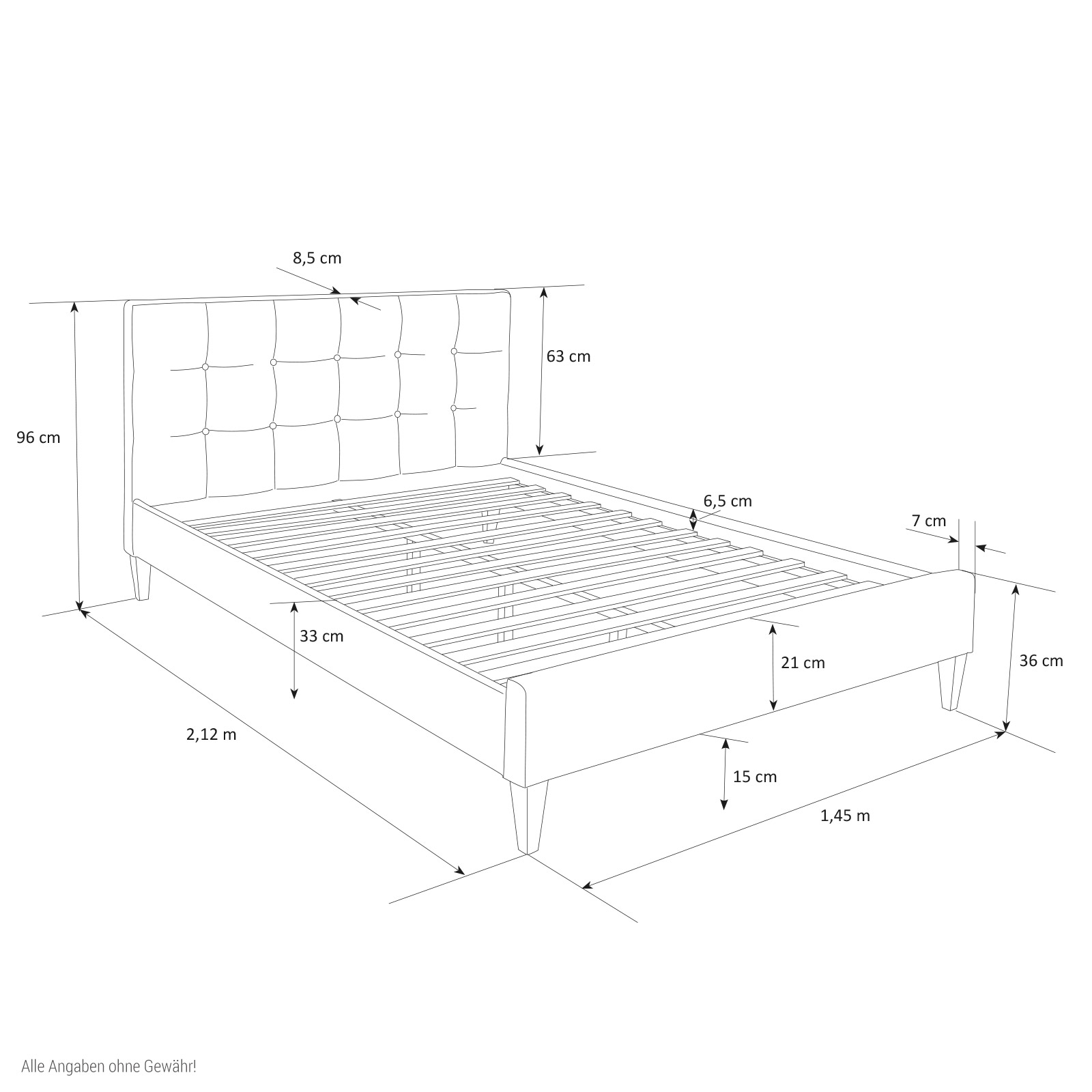 Upholstered Bed Frame Double Bed 180x200 Grey Platform Bed Fabric Headboard