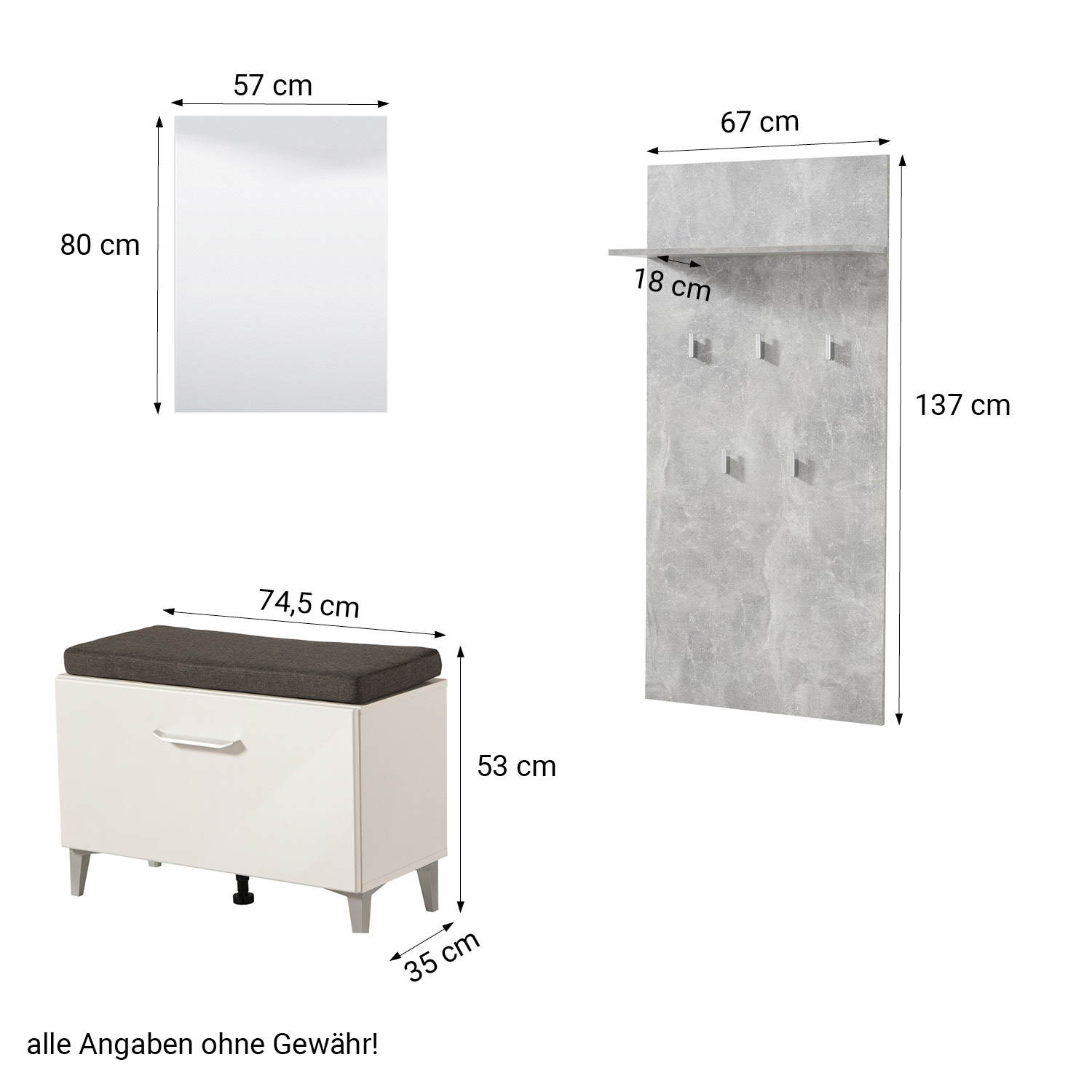 Wardrobe Hallway Furniture Set Hall Unit Hallway Wardrobe White High Gloss 5 Piece Concrete Look