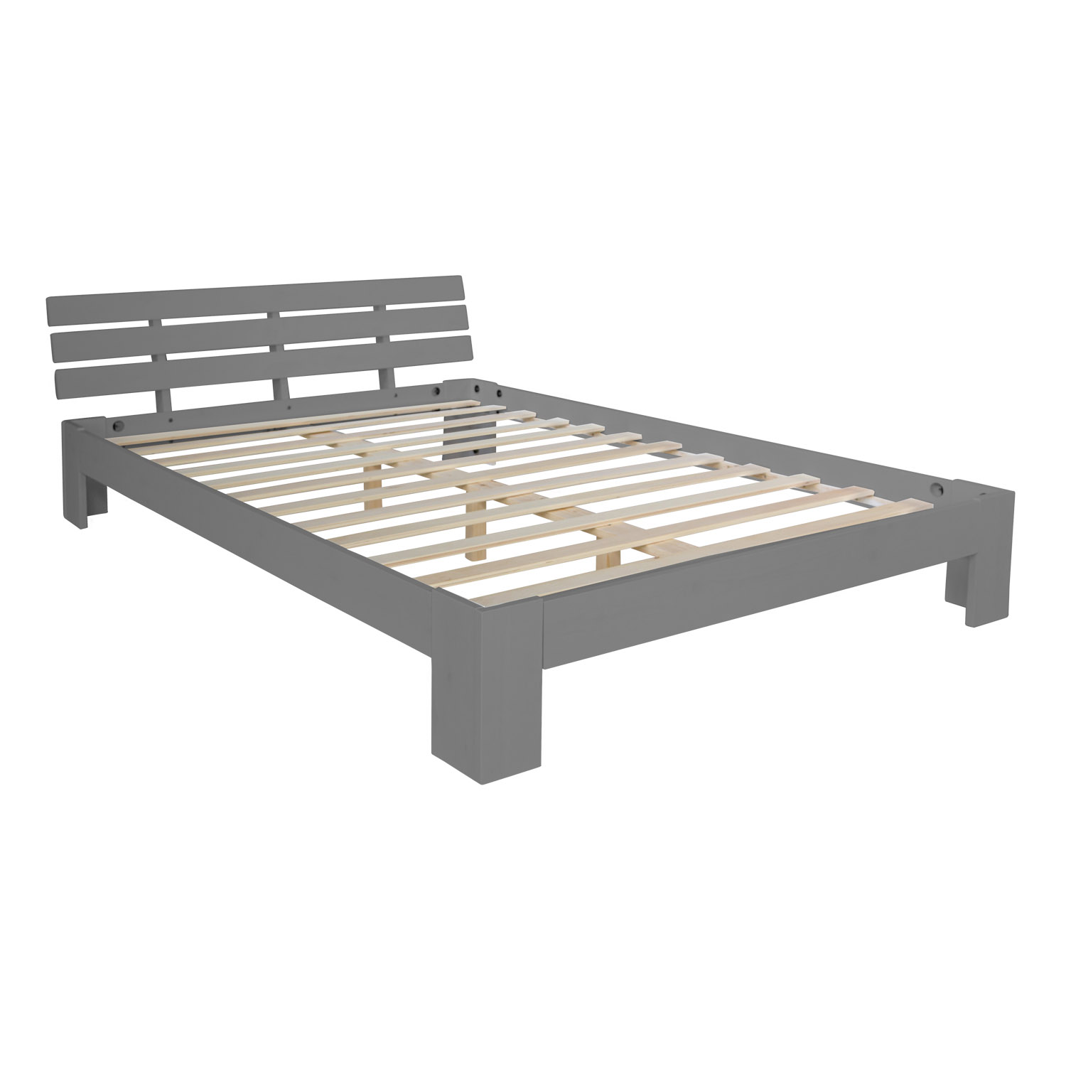 Wood Bed 160x200 cm Gray | Double Bed | with Slatted Frame | Solid | Kids Youth Guest Bedroom