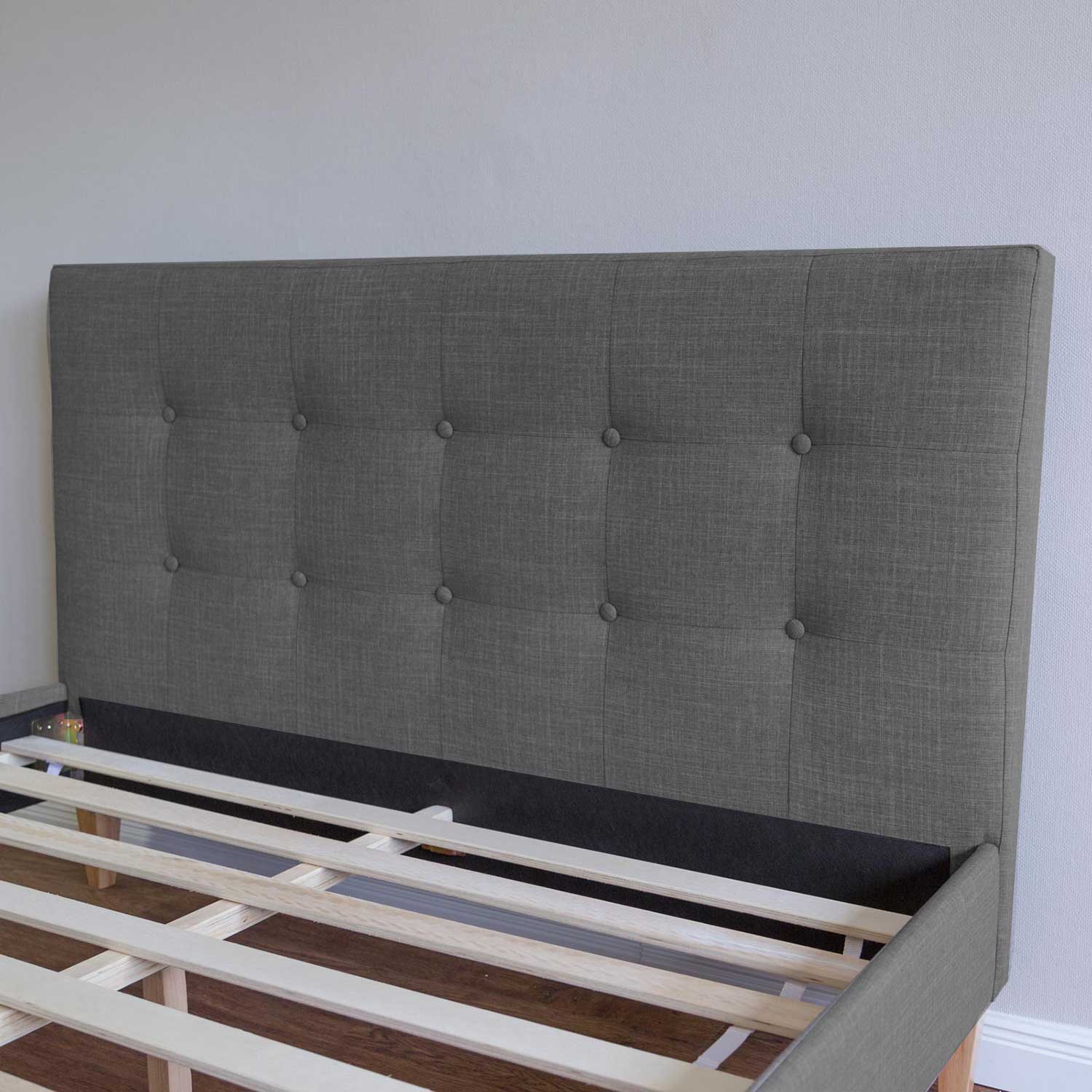 Upholstered Bed Frame Double Bed 140x200 Grey Platform Bed Fabric Headboard