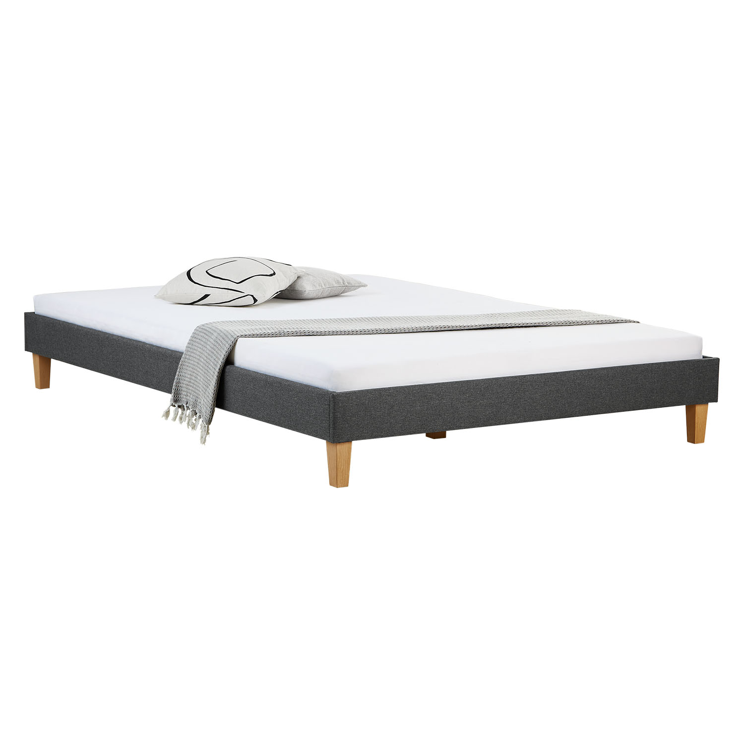 Upholstered Bed Frame Double Bed 160 x 200 cm Grey Futon Bed Platform Bed Fabric Upholstered Bed Frame Double Bed 160 x 200 cm Grey Futon Bed Platform Bed Fabric