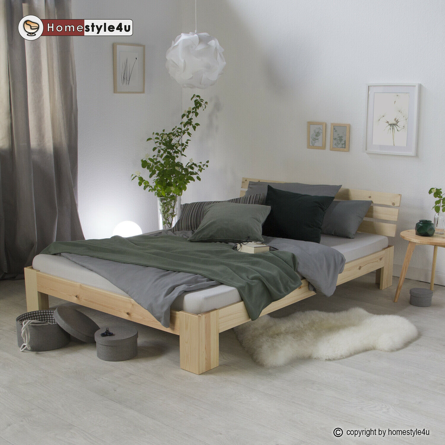 Wood Bed 180x200 cm Natural | Double Bed | with Slatted Frame | Solid | Kids Youth Guest Bedroom Wood Bed 180x200 cm Natural | Double Bed | with Slatted Frame | Solid | Kids Youth Guest Bedroom