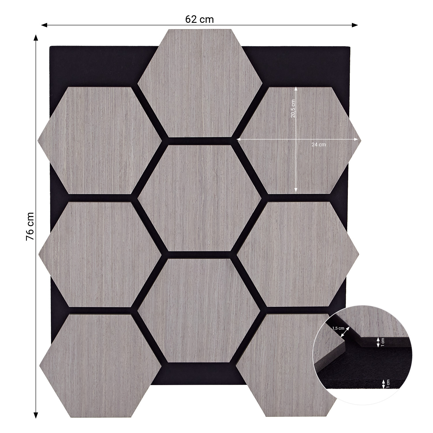 Akustikpaneele Wandpaneele Hexagon Wabe 76 x 62 cm Grau | Holz | 4er Set | 3D