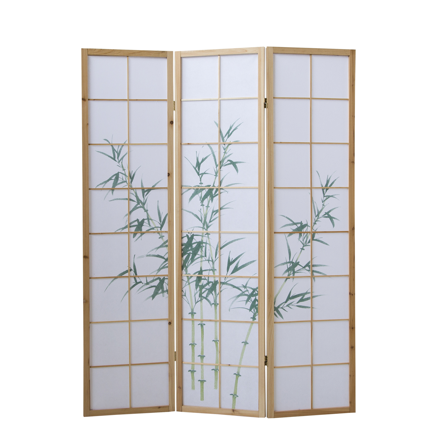 Paravent Natural Bamboo Pattern Print | 3-panel | Wood | Room Divider Partition Privacy Screen