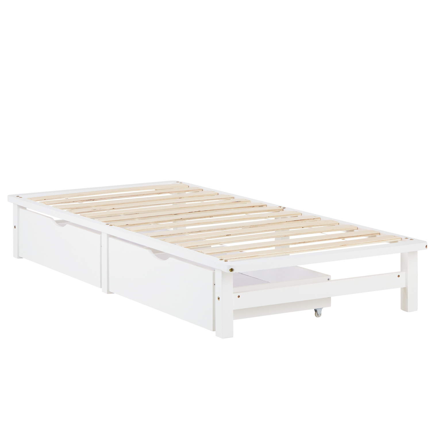 Pallet Bed 90x200 cm White | Single Bed with Storage Drawers | with Mattress | Wood | Kids Youth Guest Bedroom