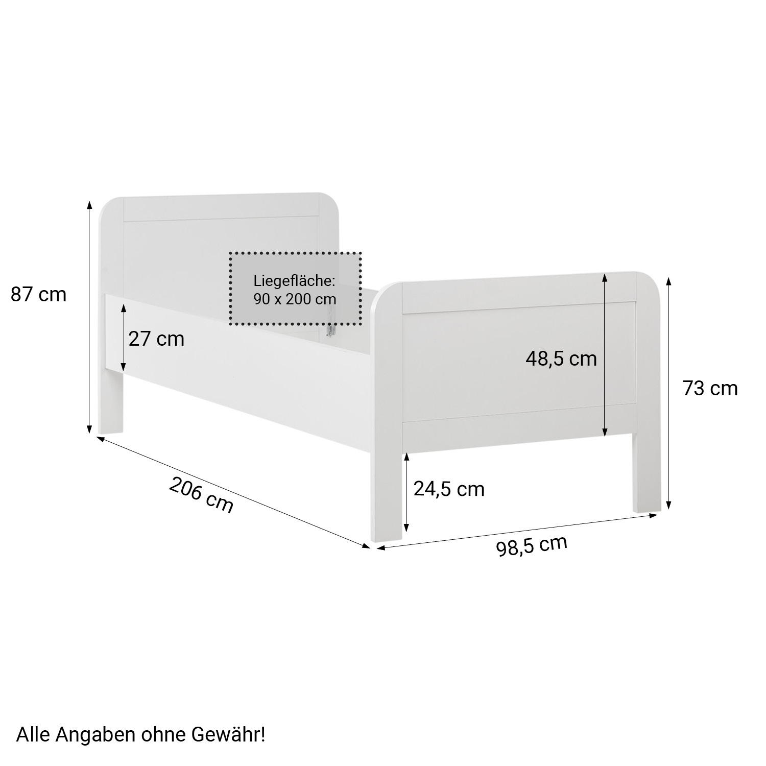 Comfort Bed 90x200 cm White | Senior Bed Height Adjustable | Single Bed | Wood | without Slatted Frame