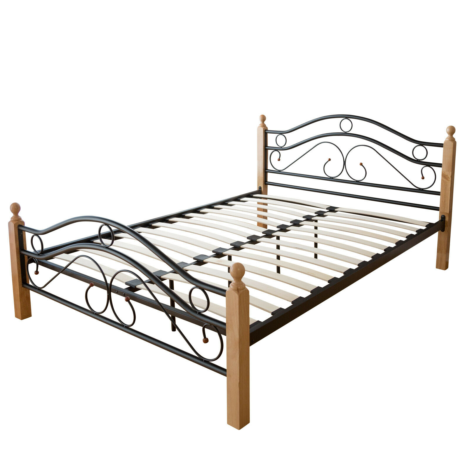 Metal Bed Iron Bed Double 160 x 200 Wood Slatted black natural bed frame 803
