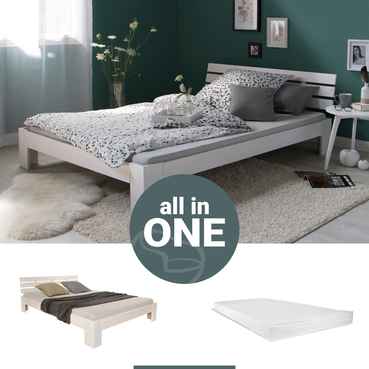 Double Bed with Mattress and Slatted Frame 140x200 Bed White Solid Pine Bedstead Wooden Bed Futon Bed Double Bed with Mattress and Slatted Frame 140x200 Bed White Solid Pine Bedstead Wooden Bed Futon Bed