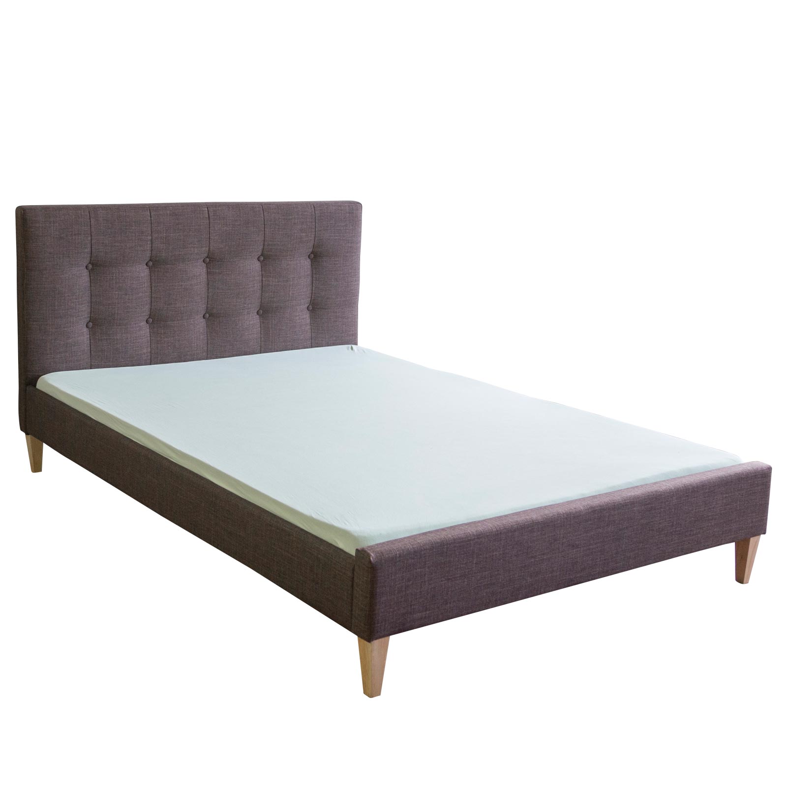 Upholstered bed 140x200 cm brown | futon bed | with slatted frame | double fabric bed frame