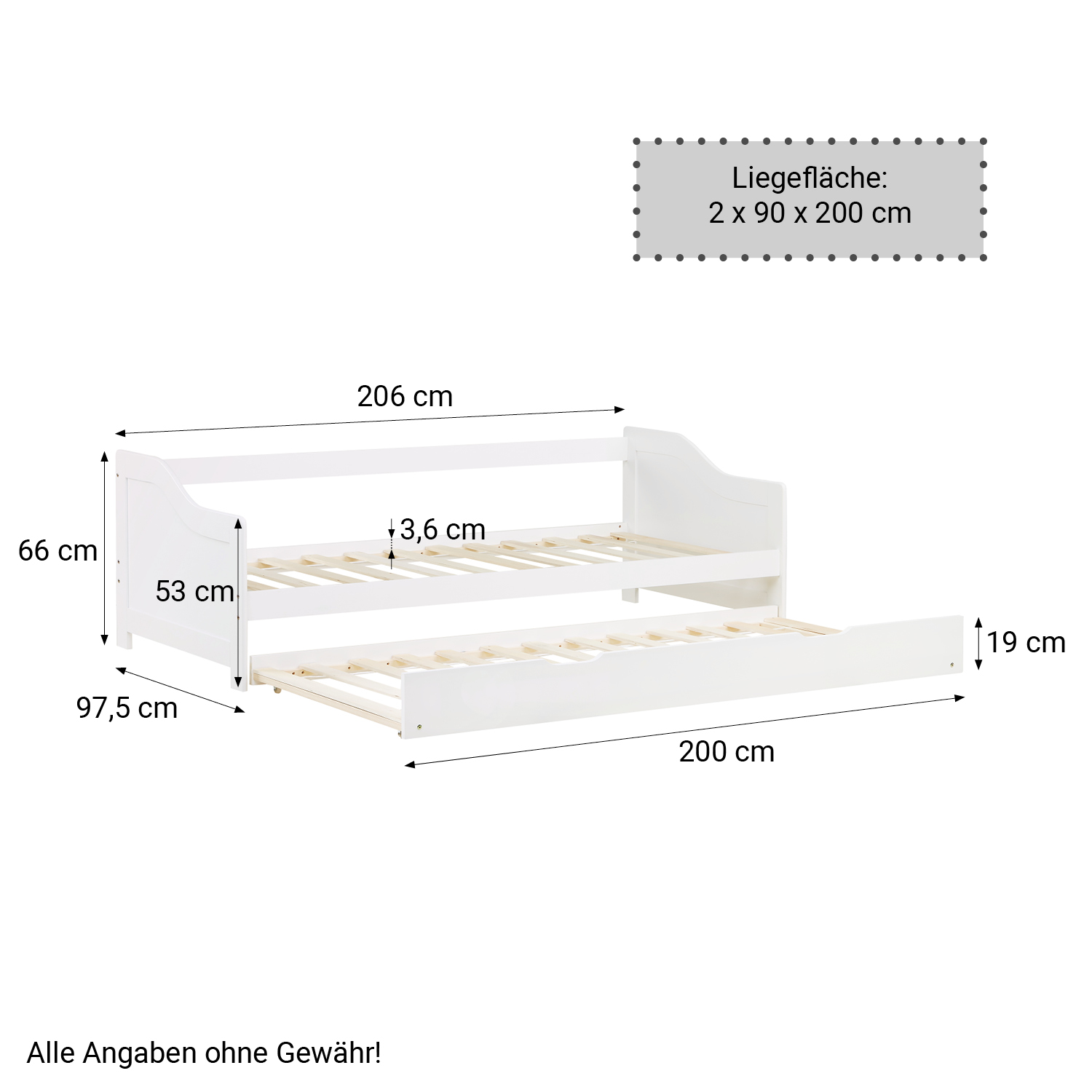 Holzbett 90x200 cm Weiß | ausziehbar zum Doppelbett | Koje | mit Lattenrost | Kind Jugend Gast Schlafzimmer