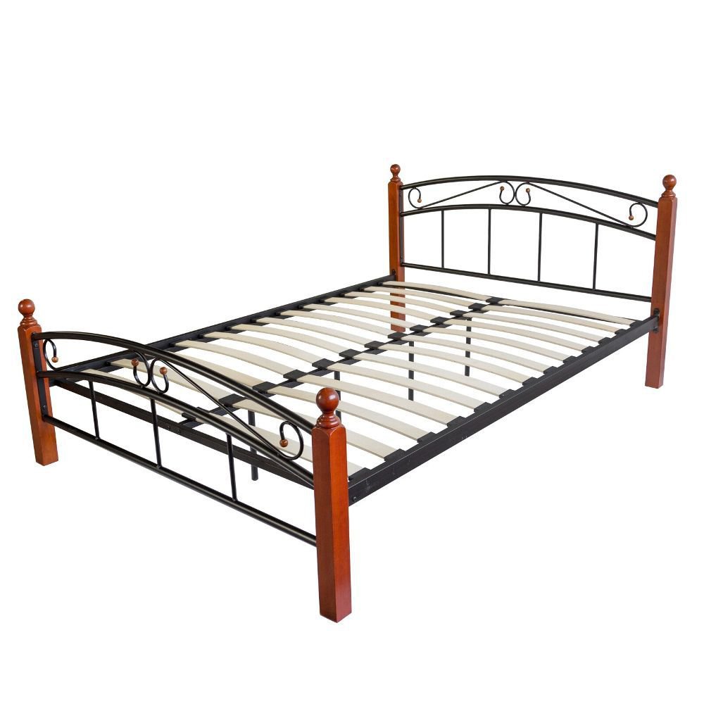 Metal Bed Iron Bed Double 140 x 200 Wood Slatted black brown bed frame 8077 Metal Bed Iron Bed Double 140 x 200 Wood Slatted black brown bed frame 8077
