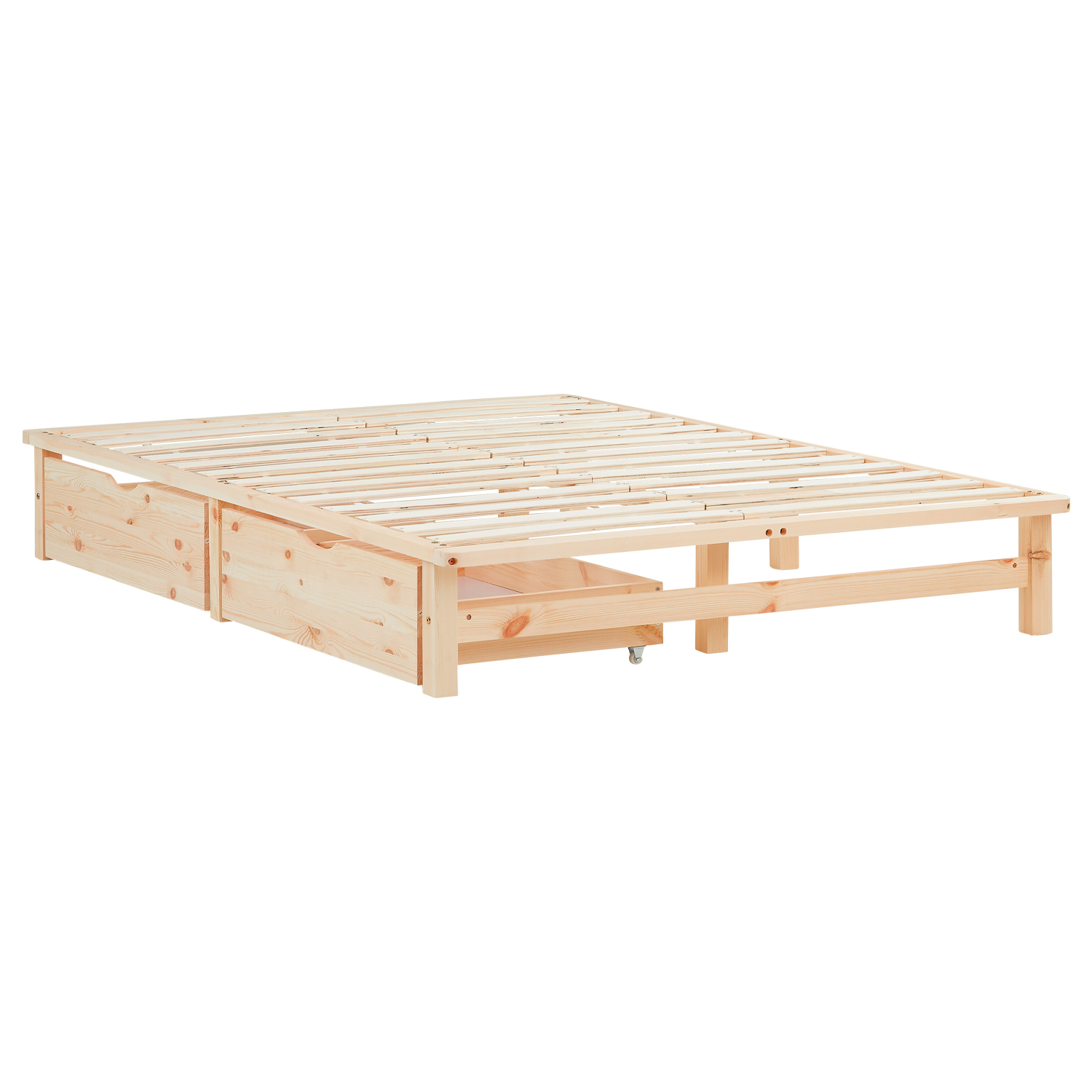 Pallet Bed 140x200 cm Natural | Double Bed with Storage Drawers | with Mattress | Wood | Kids Youth Guest Bedroom