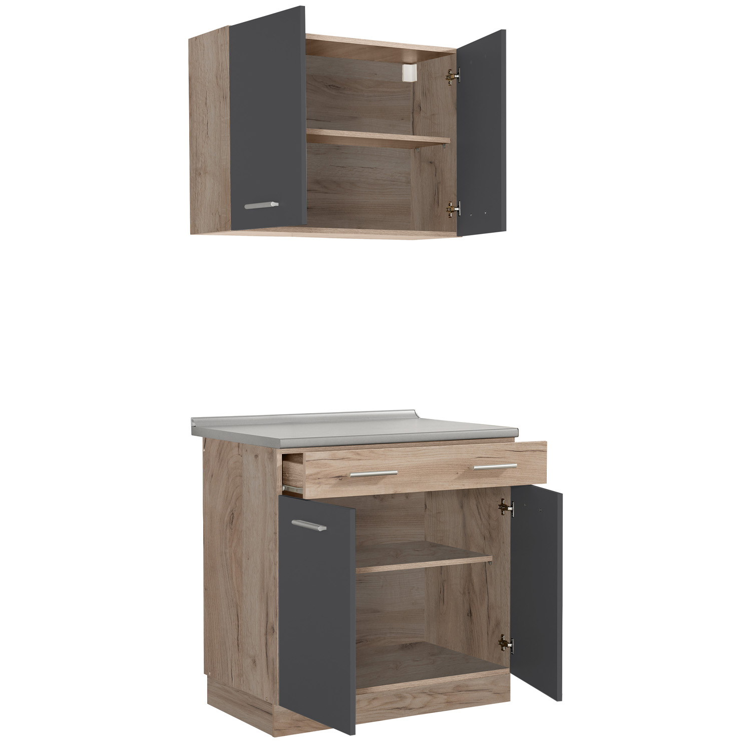 Kitchen Unit without Appliances 80 cm Gray | Oak | Single Kitchen | Mini Kitchen | Kitchen Element | Basic