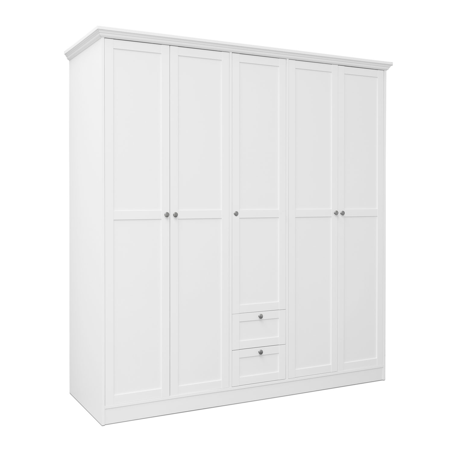 Armoire 5 Portes Meuble de Rangement Placard Armoire Chambre Armoire Dressing 2 Tiroirs Blanc