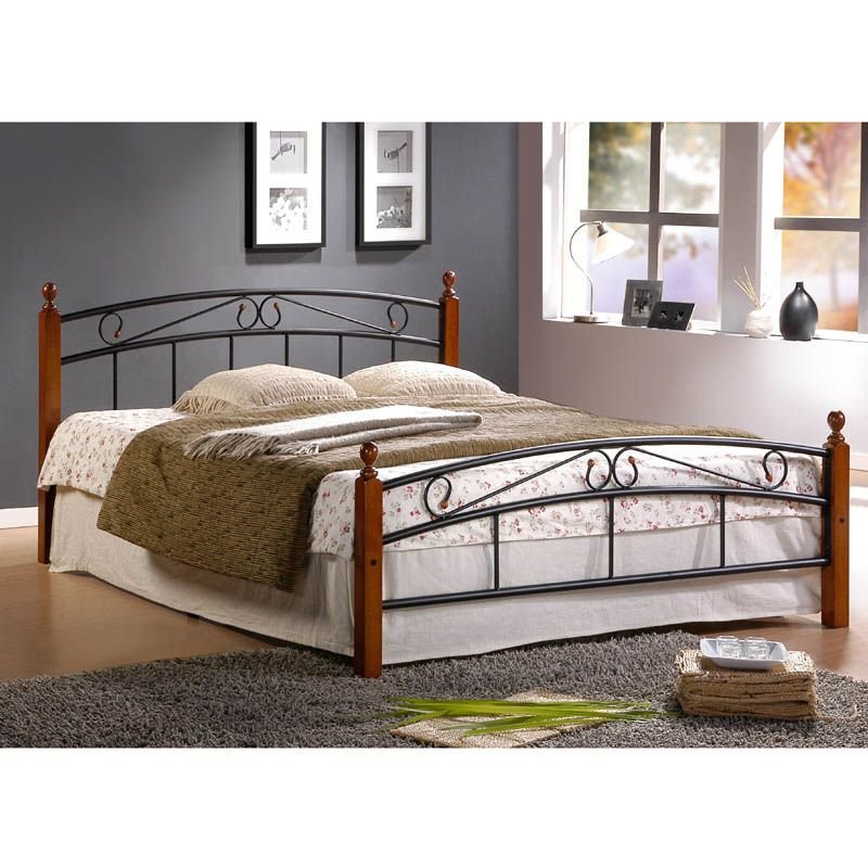 Metal Bed Iron Bed Double 140 x 200 Wood Slatted black brown bed frame 8077 Metal Bed Iron Bed Double 140 x 200 Wood Slatted black brown bed frame 8077
