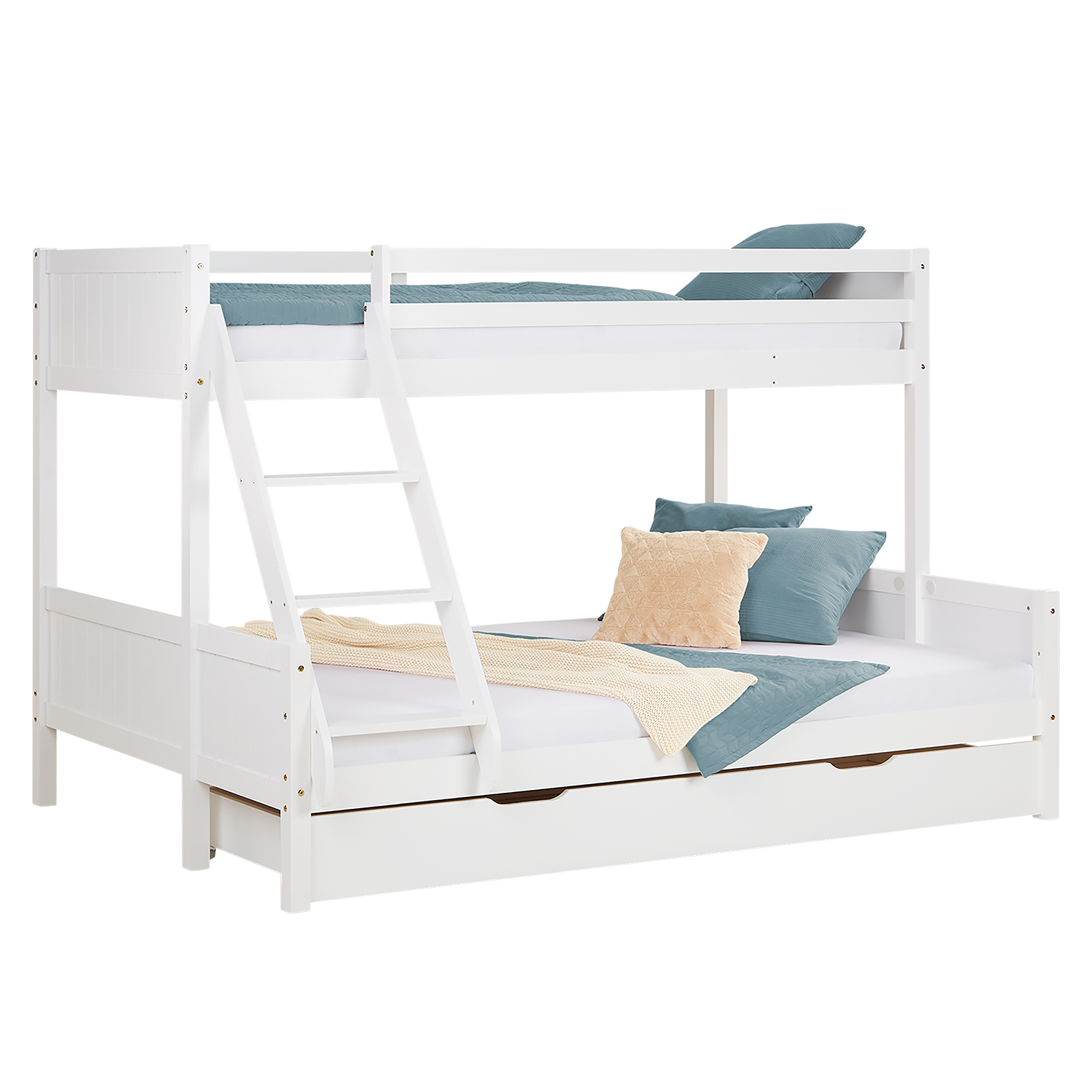 Bunk Bed 2 Sleeping Areas 90x200 cm and 140x200 cm White | with Bed Drawer | with Slatted Frame