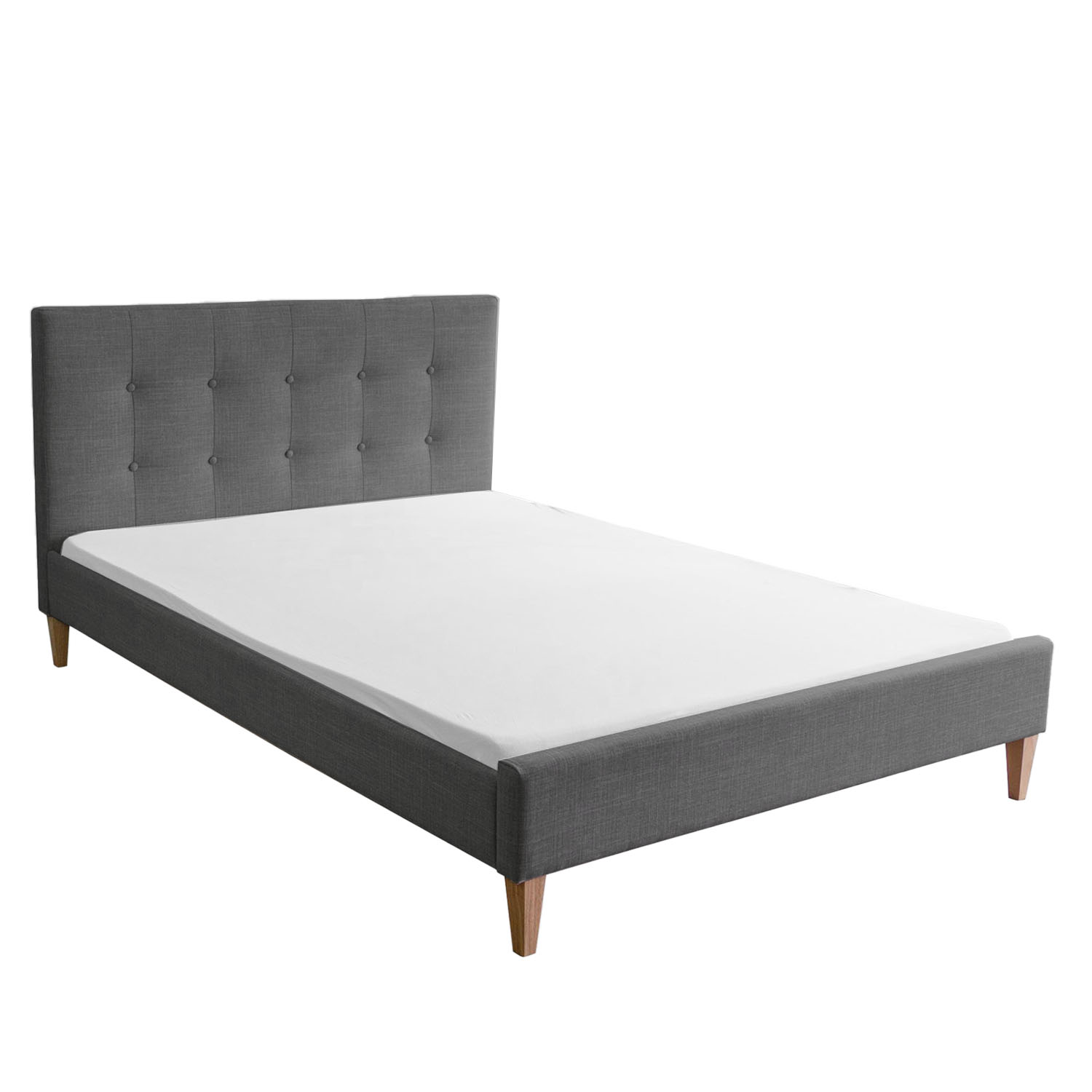 Upholstered Bed Frame Double Bed 180x200 Grey Platform Bed Fabric Headboard