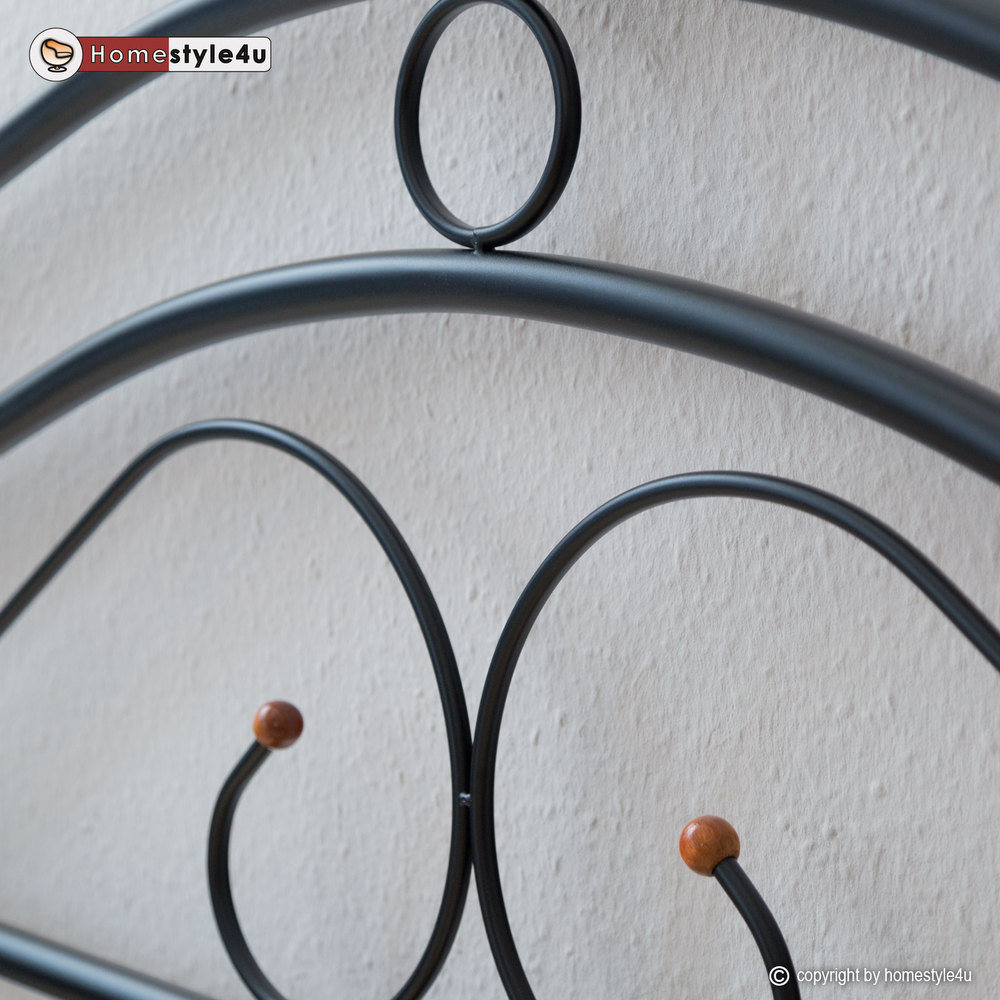 Metal Bed Iron Bed Double 180 x 200 Wood Slatted black natural bed frame 803 Metal Bed Iron Bed Double 160 x 200 Wood Slatted black natural bed frame 803