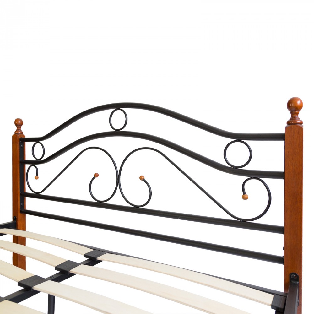 Metal Bed Iron Bed Double 140 x 200 Wood Slatted black brown bed frame 803