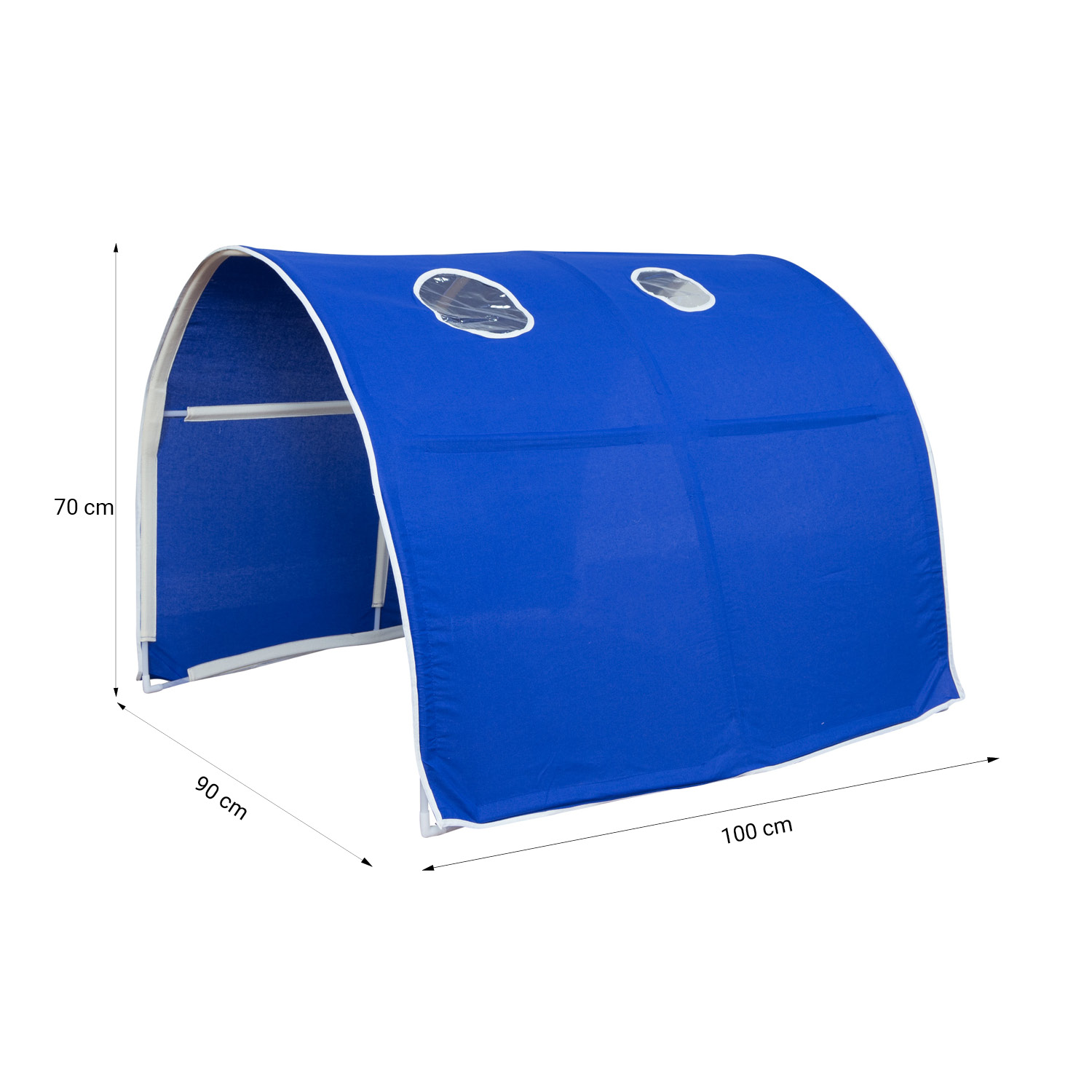 Hochbett mit Lattenrost 90x200 Kinderbett Tunnel Vorhang blau Holz Kiefer Jugendbett