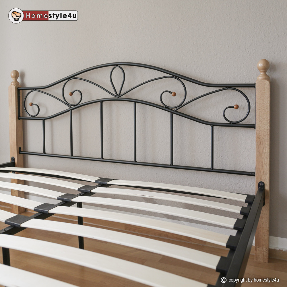 Metal Bed Iron Bed Double 160 x 200 Wood Slatted black natural bed frame 920