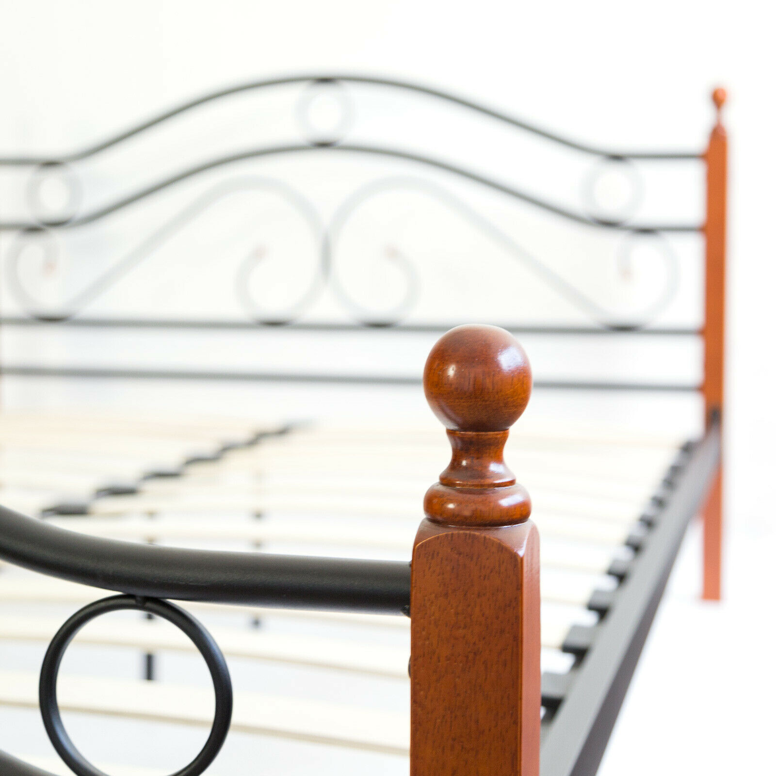 Metal Bed Iron Bed Double 140 x 200 Wood Slatted black brown bed frame 803