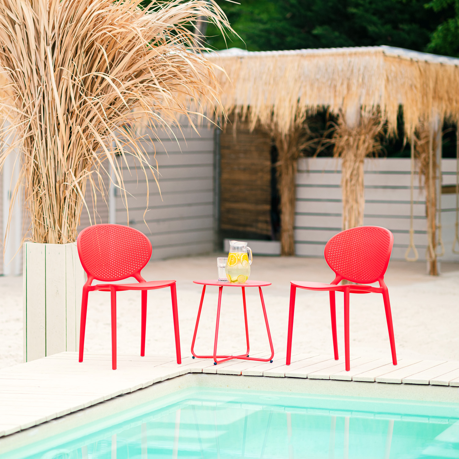 Chaise de jardin Moderne Lot de 4 Rouge Chaises design Plastique Chaises exterieur Chaises empilable Chaise de cuisine