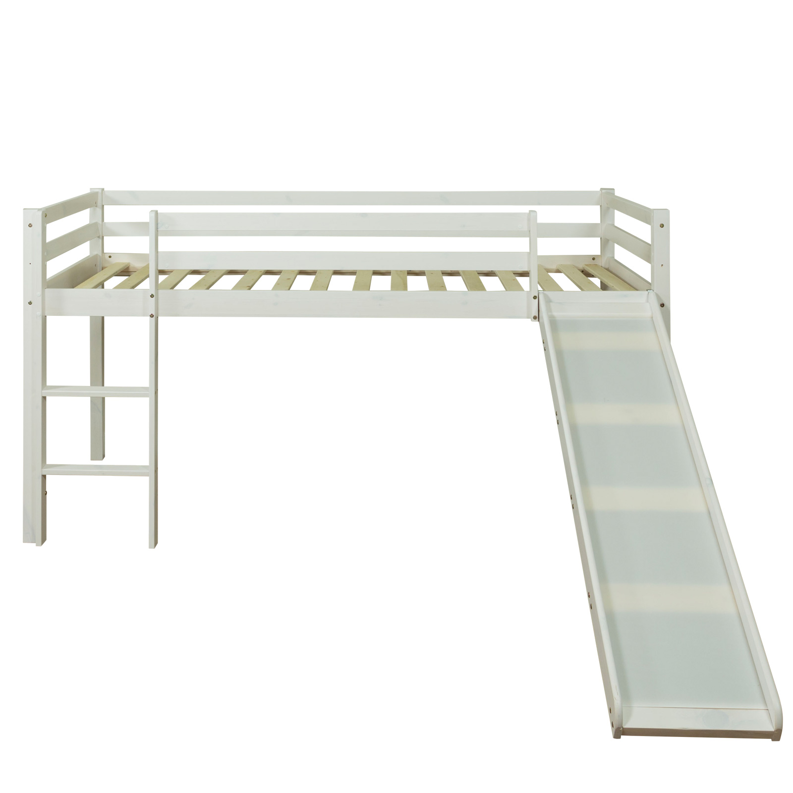 Lit Mezzanine Enfant 90x200 cm Blanc Basic | Toboggan | avec Sommier