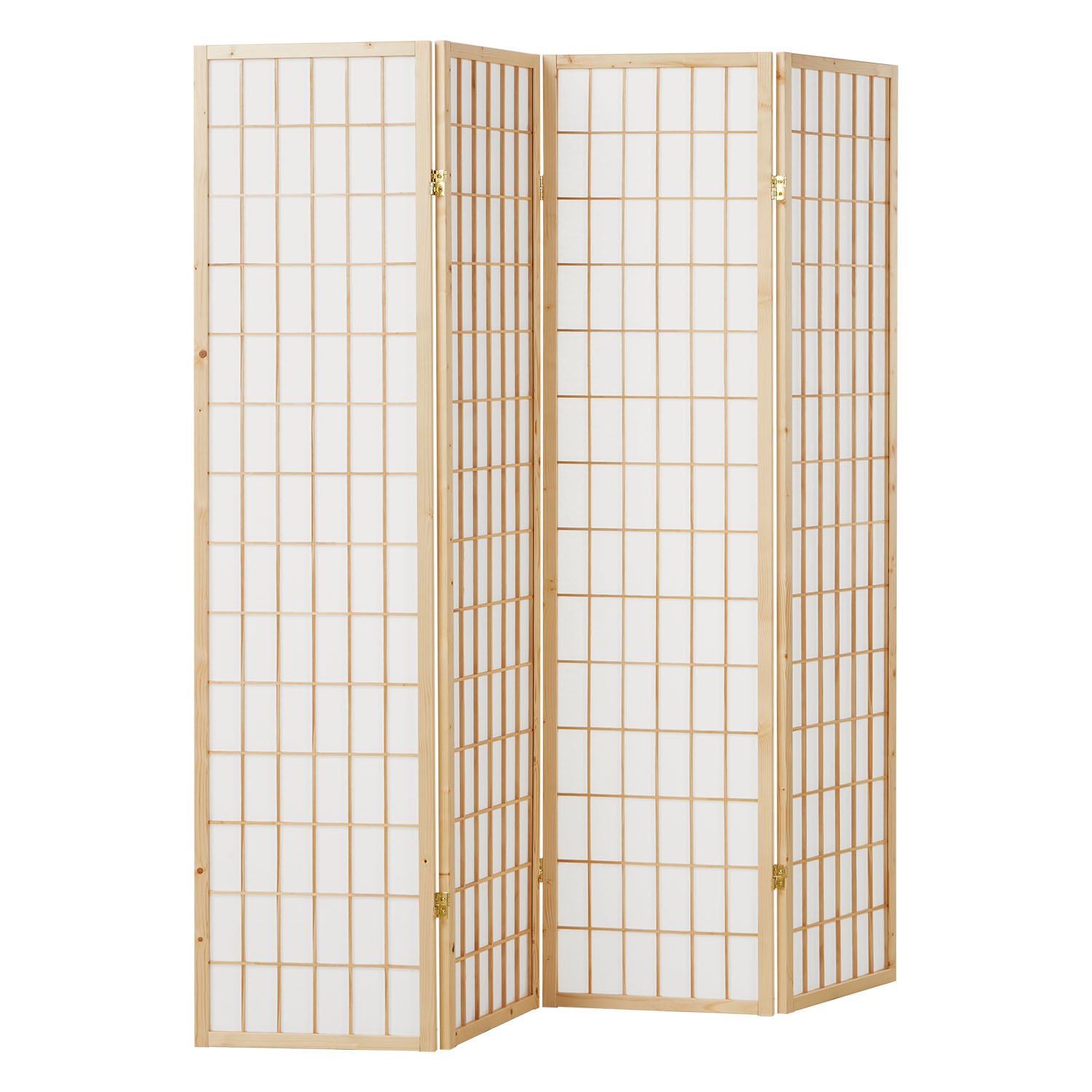 Paravent Naturel Shoji Papier de Riz Blanc | 4 panneaux | Bois | Séparateur de Pièce Cloison Écran d'Intimité