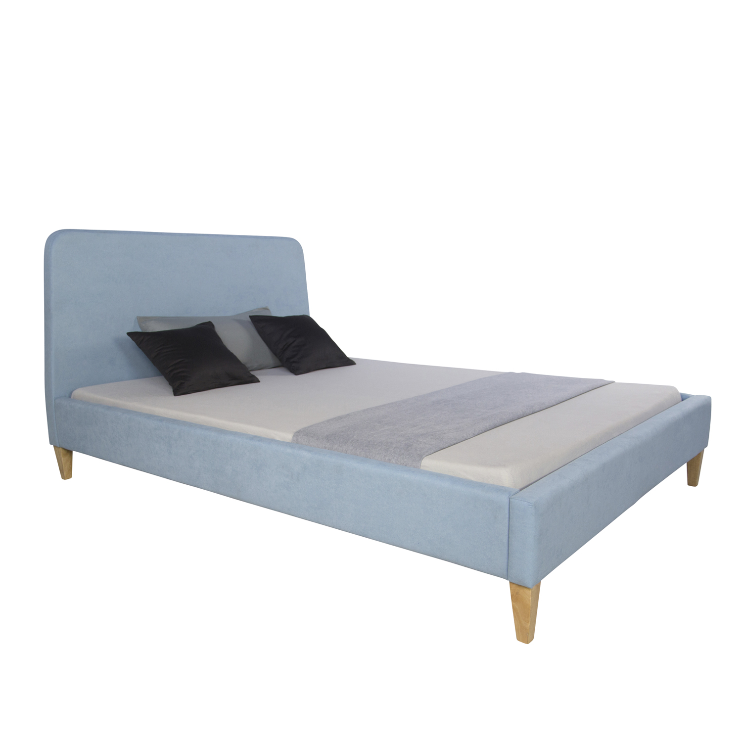 Upholstered Bed Fabric Double Bed 140x200 cm with Slatted Frame Blue