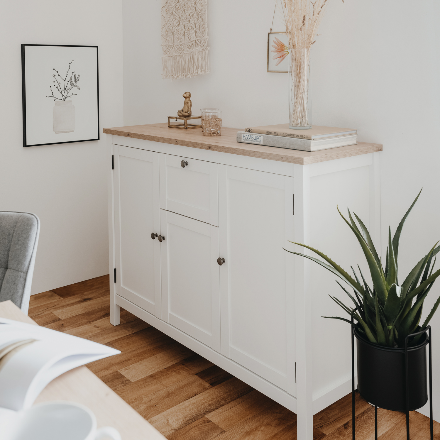 Sideboard chest of drawers living room cupboard wood white nature