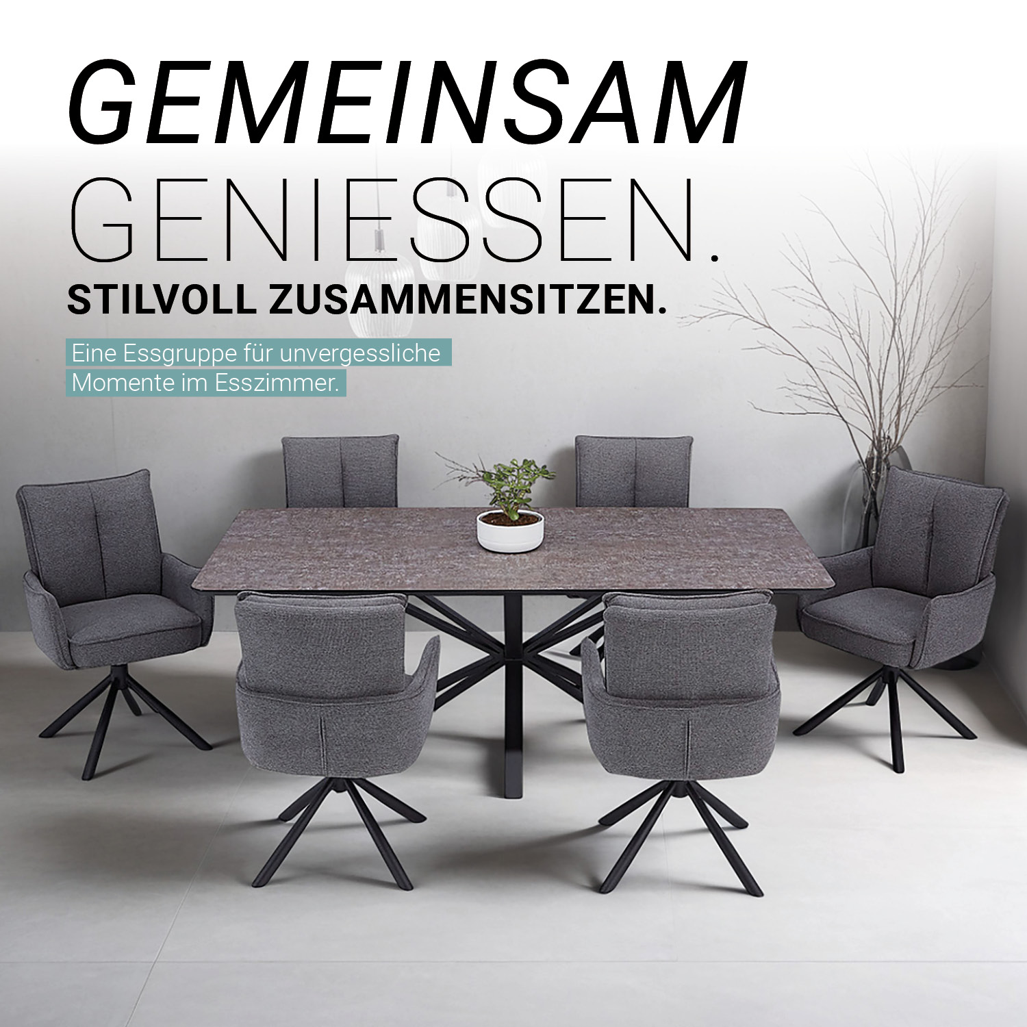 Modern Dining Table 200x100 cm Brown Black with 6 Dark Grey Fabric Chairs Dining Room Table 8 Seater Industrial Look